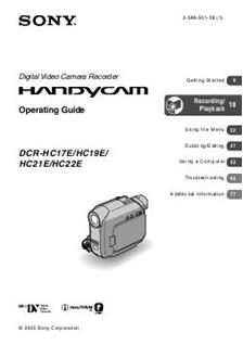 Sony DCR HC 22 E manual. Camera Instructions.